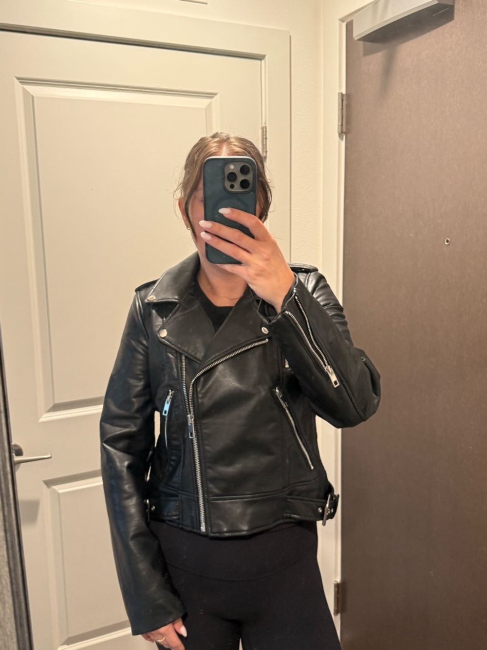 Zara Black Faux Leather Biker Jacket with Silver Hardware - Picture 7 of 7
